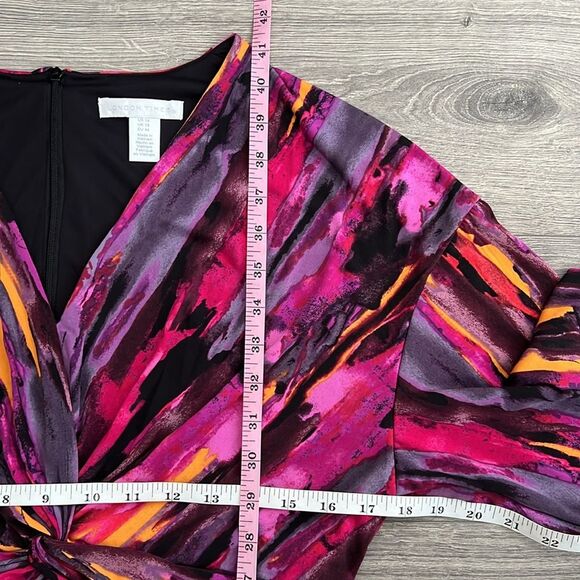 LONDON TIMES Twist Front Midi Dress Plus Size 14 Colorful Printed 80s Art Retro - Picture 9 of 10